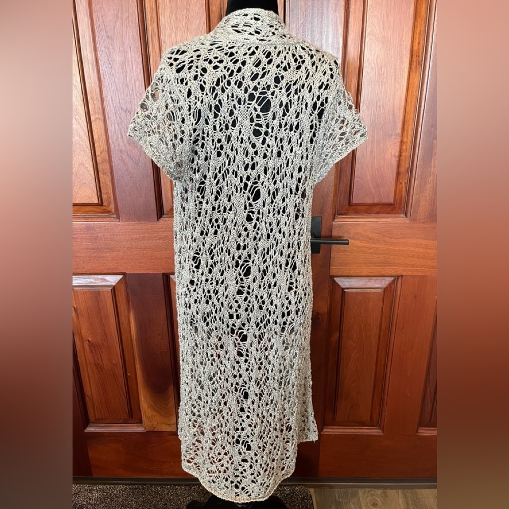 Eileen Fisher Duster Small Gray Rustic Luster Linen Crochet Cardigan Sweater